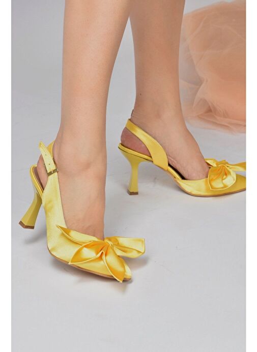 Sarı Saten Kumaş Kadın Topuklu Ayakkabı K922164804 - Görsel 3