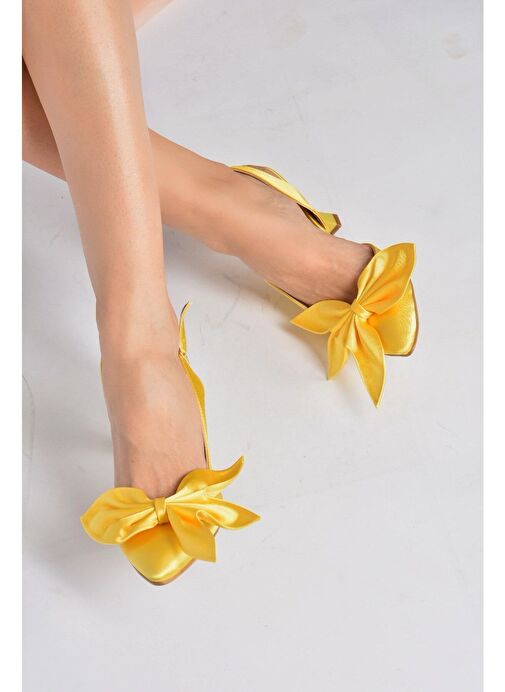 Sarı Saten Kumaş Kadın Topuklu Ayakkabı K922164804 - Görsel 4