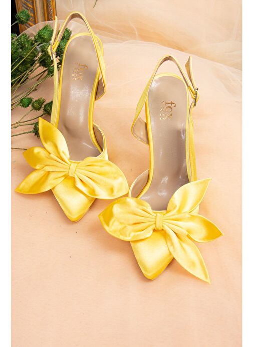 Sarı Saten Kumaş Kadın Topuklu Ayakkabı K922164804 - Görsel 6