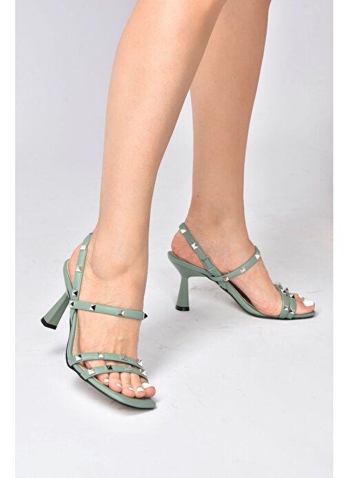 Yeşil Zımba Detaylı Üç Bant Kadın Topuklu Ayakkabı K404571109 - Görsel 2