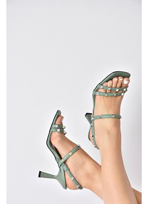 Yeşil Zımba Detaylı Üç Bant Kadın Topuklu Ayakkabı K404571109 - Görsel 3