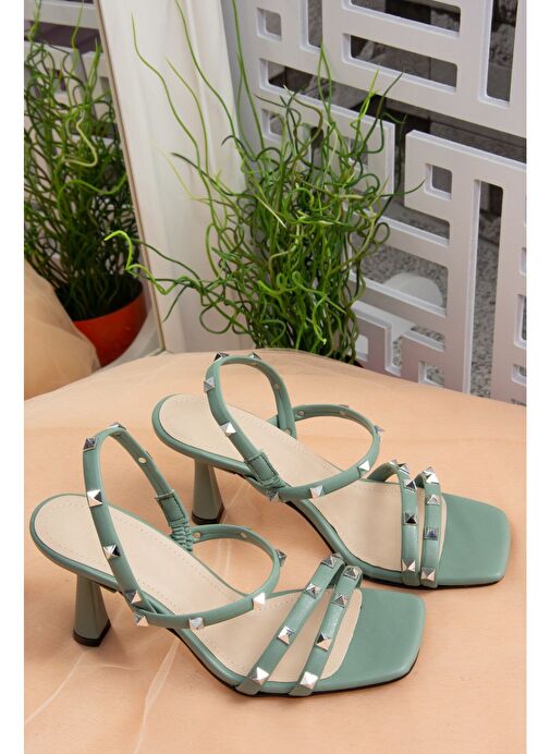 Yeşil Zımba Detaylı Üç Bant Kadın Topuklu Ayakkabı K404571109 - Görsel 4