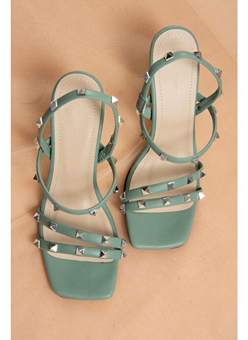 Yeşil Zımba Detaylı Üç Bant Kadın Topuklu Ayakkabı K404571109 - Görsel 5