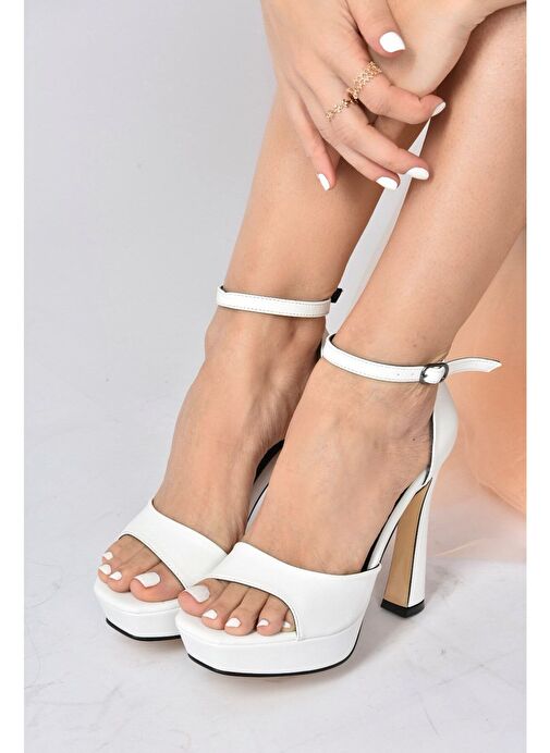 Beyaz Platform Kalın Topuklu Kadın Ayakkabı K404580109 - Görsel 4