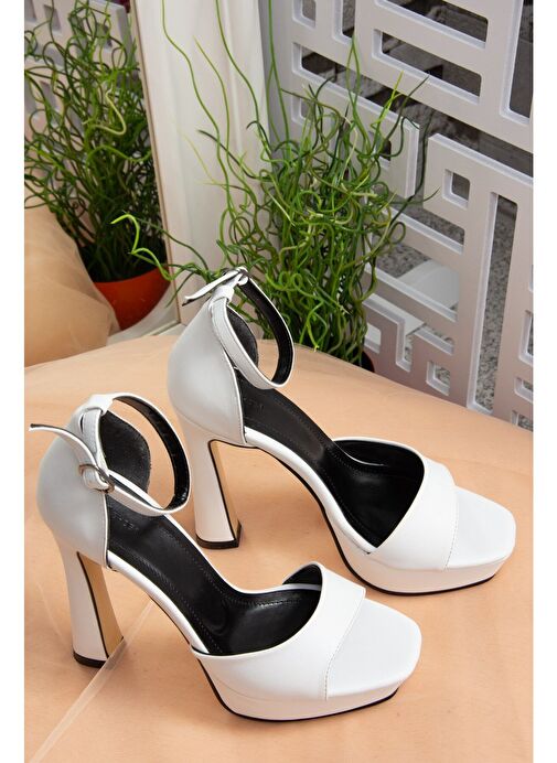 Beyaz Platform Kalın Topuklu Kadın Ayakkabı K404580109 - Görsel 5
