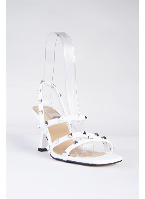 Beyaz Zımba Detaylı Üç Bant Kadın Topuklu Ayakkabı K404571109 - Görsel 5