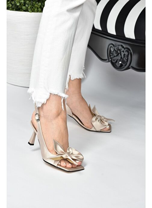 Vizon Kumaş Kadın Topuklu Ayakkabı K749384904 - Görsel 4