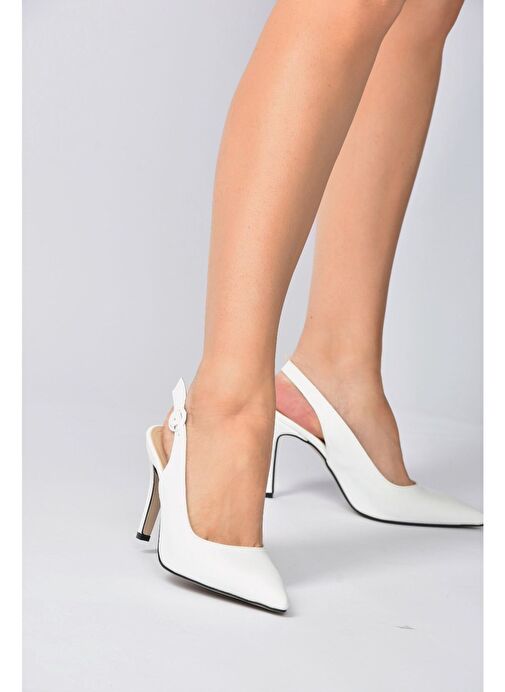 Beyaz Sivri Burun Kadın Topuklu Ayakkabı K404910309 - Görsel 3