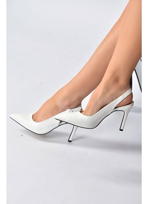 Beyaz Sivri Burun Kadın Topuklu Ayakkabı K404910309 - Görsel 5