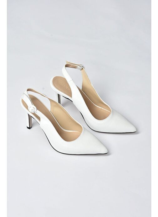Beyaz Sivri Burun Kadın Topuklu Ayakkabı K404910309 - Görsel 6