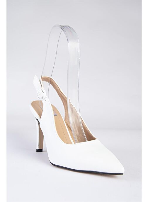 Beyaz Sivri Burun Kadın Topuklu Ayakkabı K404910309 - Görsel 9