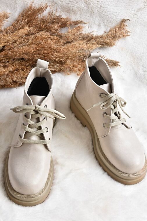 Bej Suni Deri Kadın Bot L996033809 - Görsel 6