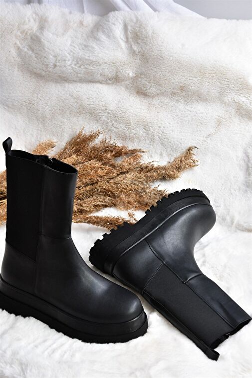 Siyah Kalın Tabanlı Kadın Bot J267063109 - Görsel 3