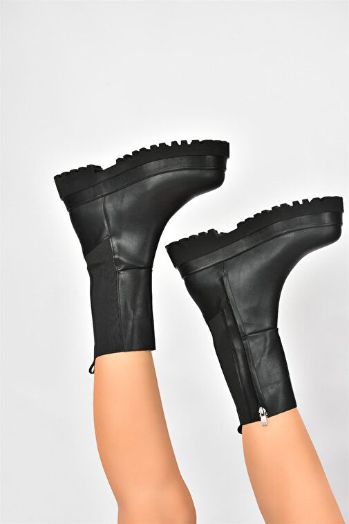 Siyah Kalın Tabanlı Kadın Bot J267063109 - Görsel 4