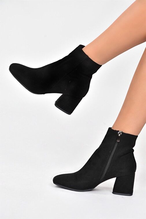 Siyah Süet Kalın Topuklu Kadın Bot L251089302 - Görsel 3