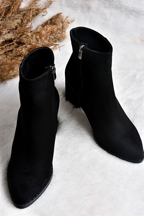 Siyah Süet Kalın Topuklu Kadın Bot L251089302 - Görsel 6