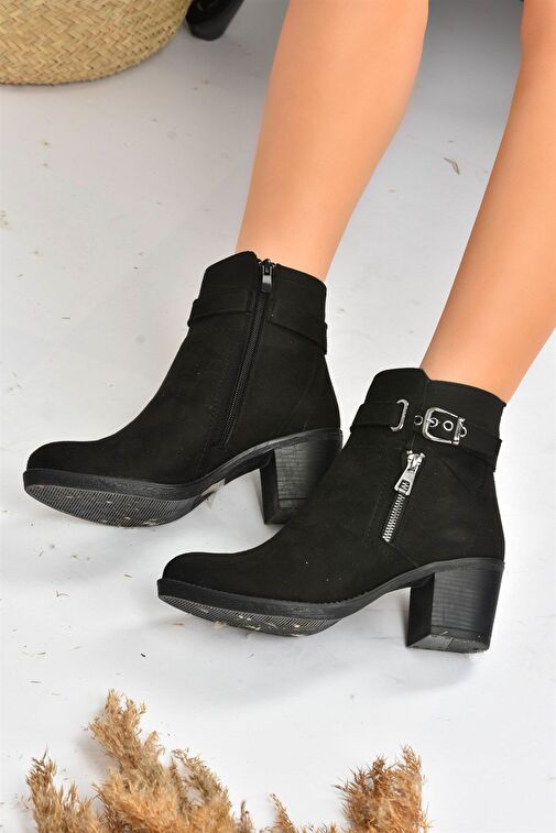 Siyah Süet Kalın Topuklu Kadın Bot L674161502 - Görsel 4