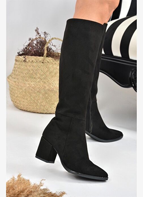 Siyah Süet Kalın Topuklu Kadın Çizme L251081602 - Görsel 2