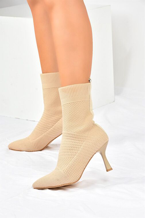 Bej Triko İnce Topuklu Kadın Bot L799593257 - Görsel 4