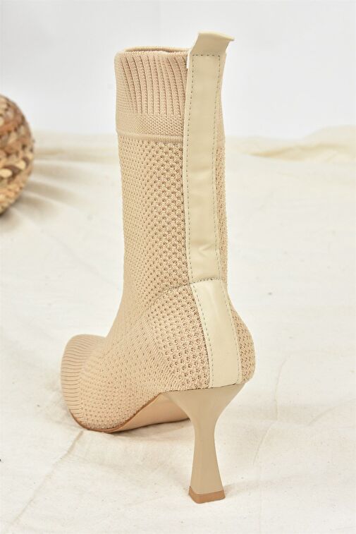 Bej Triko İnce Topuklu Kadın Bot L799593257 - Görsel 6