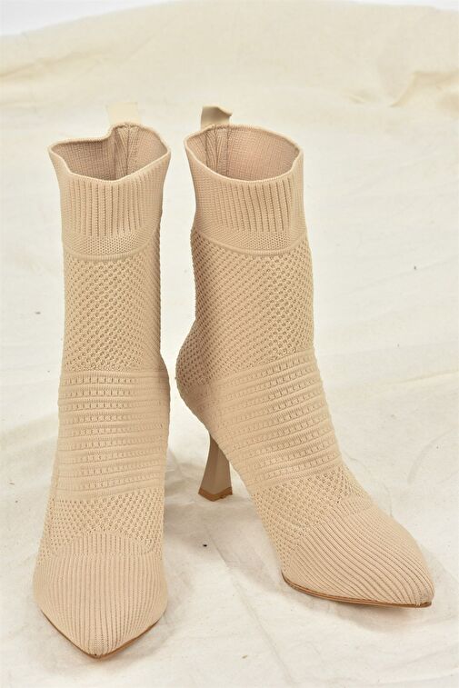Bej Triko İnce Topuklu Kadın Bot L799593257 - Görsel 7