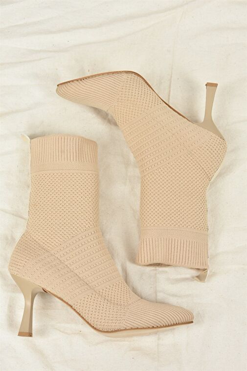 Bej Triko İnce Topuklu Kadın Bot L799593257 - Görsel 8