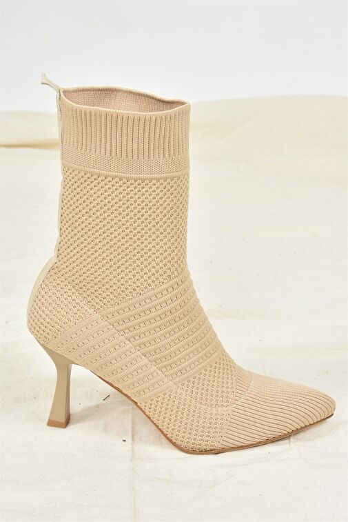 Bej Triko İnce Topuklu Kadın Bot L799593257 - Görsel 9