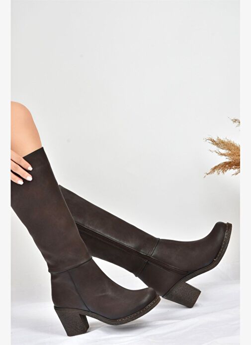 Kahverengi Kalın Topuklu Kadın Çizme C674250309 - Görsel 4