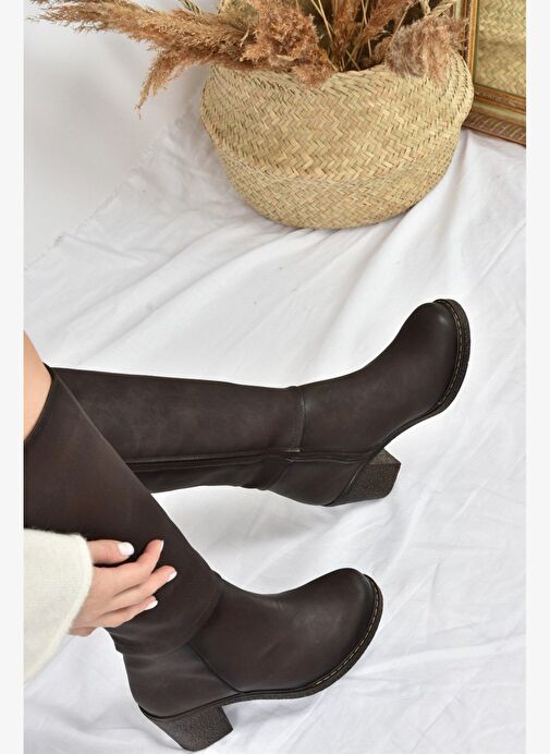 Kahverengi Kalın Topuklu Kadın Çizme C674250309 - Görsel 5
