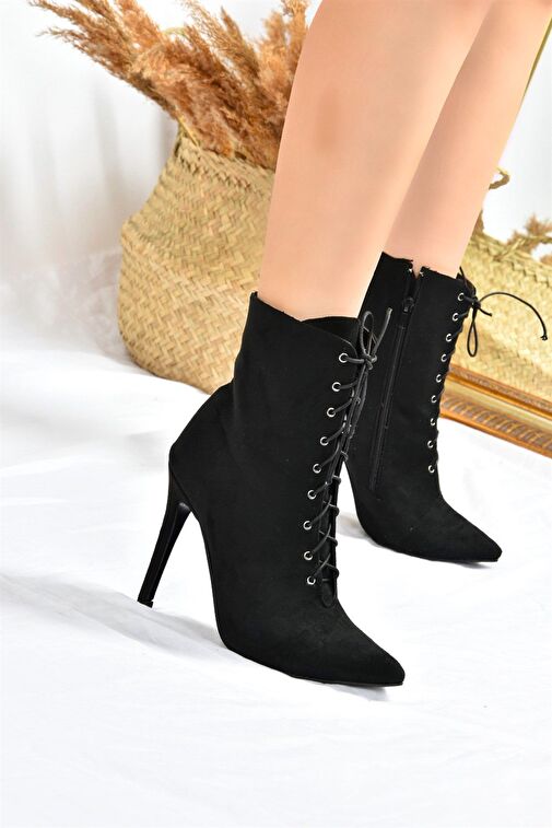 Siyah Süet İnce Yüksek Topuklu Kadın Bot L372493502 - Görsel 4