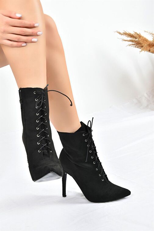 Siyah Süet İnce Yüksek Topuklu Kadın Bot L372493502 - Görsel 5