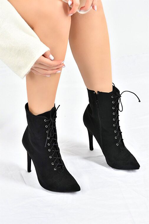Siyah Süet İnce Yüksek Topuklu Kadın Bot L372493502 - Görsel 6