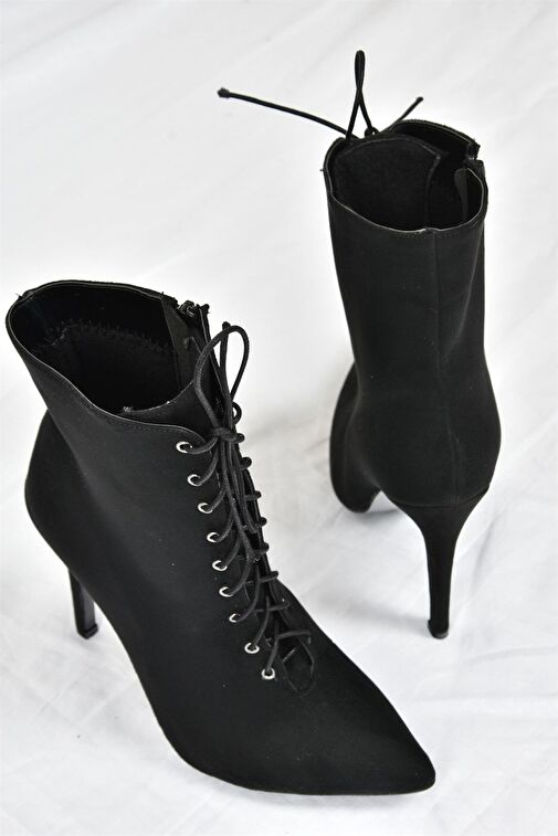 Siyah Süet İnce Yüksek Topuklu Kadın Bot L372493502 - Görsel 7