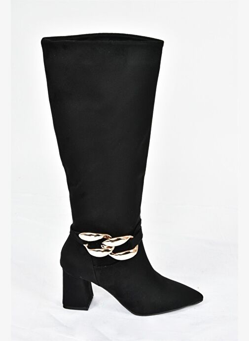 Siyah Süet Zincir Detaylı Kalın Topuklu Kadın Çizme L572951002 - Görsel 5