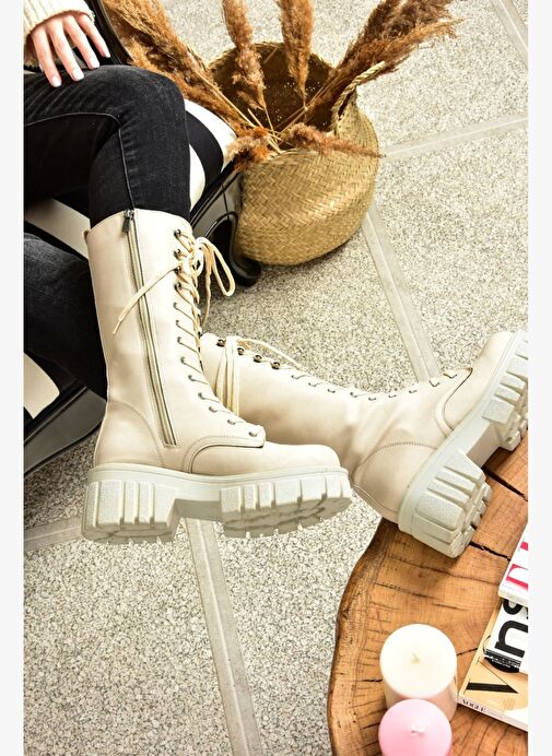 Bej Kalın Tabanlı Kadın Çizme L996081009 - Görsel 2