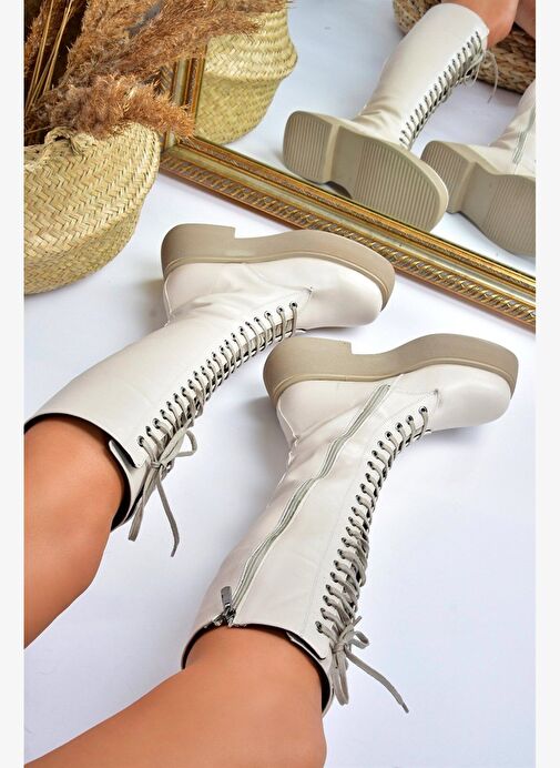 Bej Bağcıklı Günlük Kadın Çizme L610130909 - Görsel 4