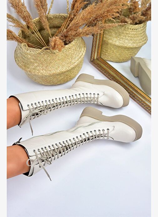 Bej Bağcıklı Günlük Kadın Çizme L610130909 - Görsel 3