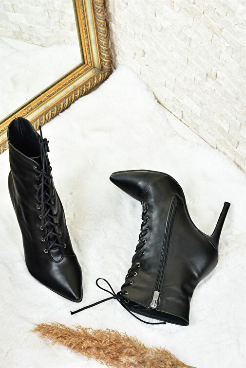 Siyah İnce Yüksek Topuklu Kadın Bot L372493509 - Görsel 6