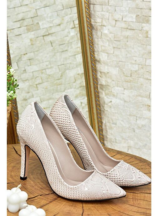 Bej Baskı Kadın İnce Topuklu Stiletto L253971524 - Görsel 6
