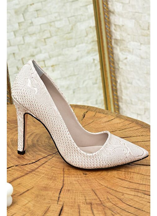 Bej Baskı Kadın İnce Topuklu Stiletto L253971524 - Görsel 7