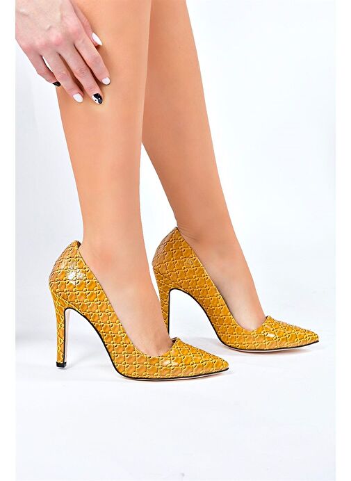 Hardal Rugan Baskı Kadın İnce Topuklu Stiletto L253971524 - Görsel 4