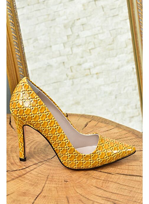 Hardal Rugan Baskı Kadın İnce Topuklu Stiletto L253971524 - Görsel 6