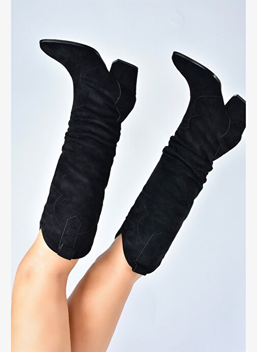Siyah Süet Alçak Topuklu Kadın Çizme L296006802 - Görsel 3