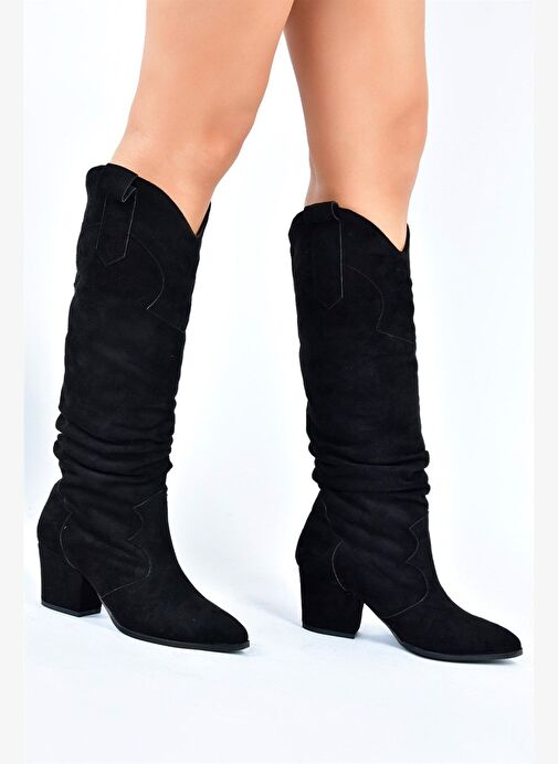 Siyah Süet Alçak Topuklu Kadın Çizme L296006802 - Görsel 4