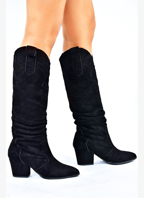 Siyah Süet Alçak Topuklu Kadın Çizme L296006802 - Görsel 2