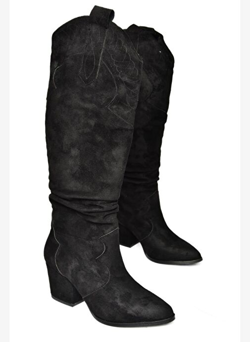 Siyah Süet Alçak Topuklu Kadın Çizme L296006802 - Görsel 8