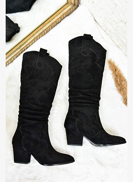 Siyah Süet Alçak Topuklu Kadın Çizme L296006802 - Görsel 5