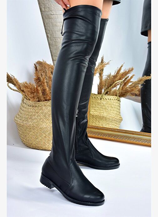 Suni Deri Siyah Streç Kadın Çizme G268573002 - Görsel 4