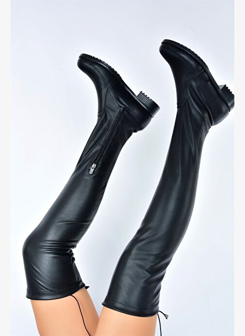 Suni Deri Siyah Streç Kadın Çizme G268573002 - Görsel 7