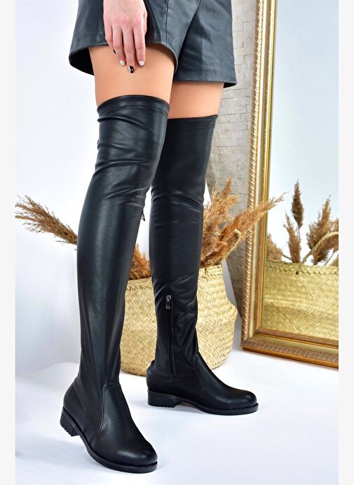 Suni Deri Siyah Streç Kadın Çizme G268573002 - Görsel 2